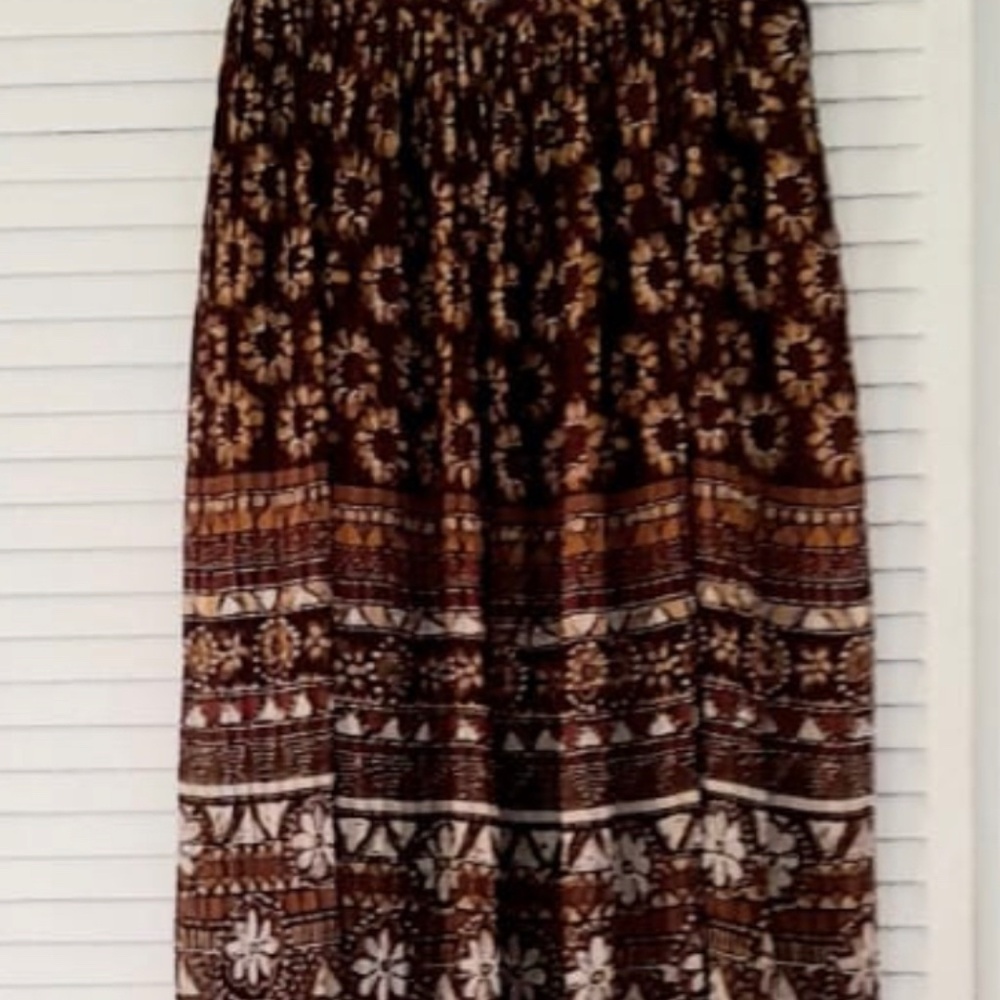 Alfred Dunner Floral Midi Skirt Brown Yellow Orange Nature Boho Pleated Festival